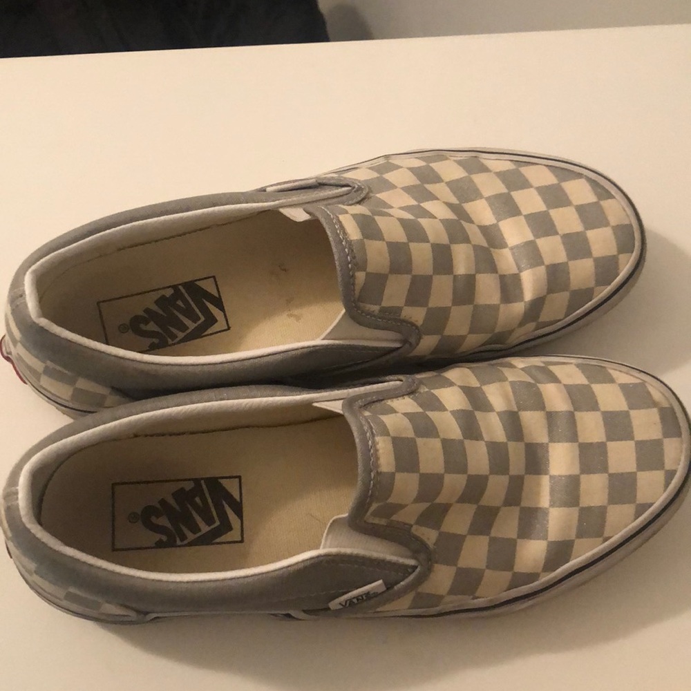 grey checkered slip-on vans